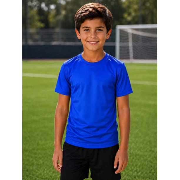 Polera Deportiva Niño Antitranspirante Dryfit Manga Corta Uv Azul Liso 10
