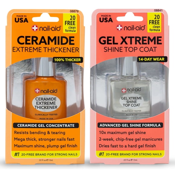 NAIL-AID Ceramide Extreme Endurecedor + Top Coat en Gel, Transparente, 2 piezas