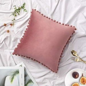 Todo Hogar Santiago De Chile - Cojín Terciopelo Con Pompones 45X45 - Palo Rosa