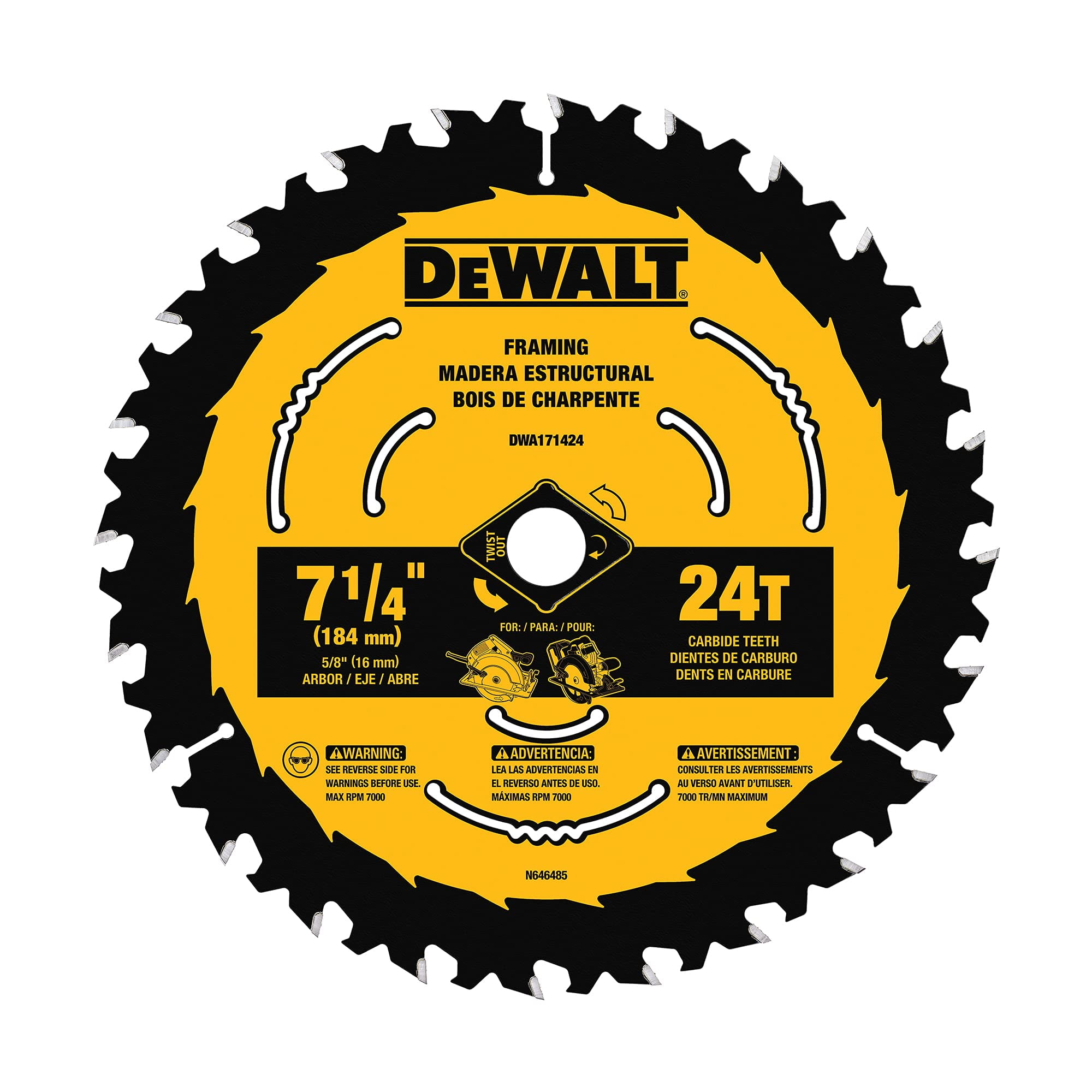 Hoja De Sierra Circular Dewalt Dwa171424b10 Para Madera 24t 7.25 Pulgadas