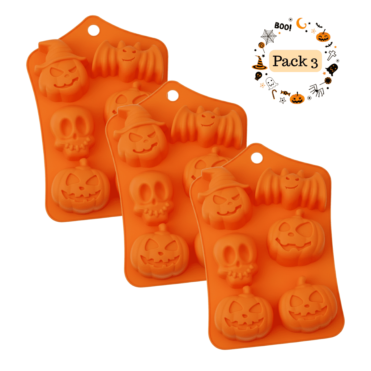 Genérico - Pack 3 Molde Silicona Para Queques Tortas Dulces Halloween Naranja
