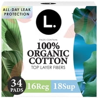 Almohadillas Menstruales L. Algodón Orgánico Ultrafino Regular+Super 34