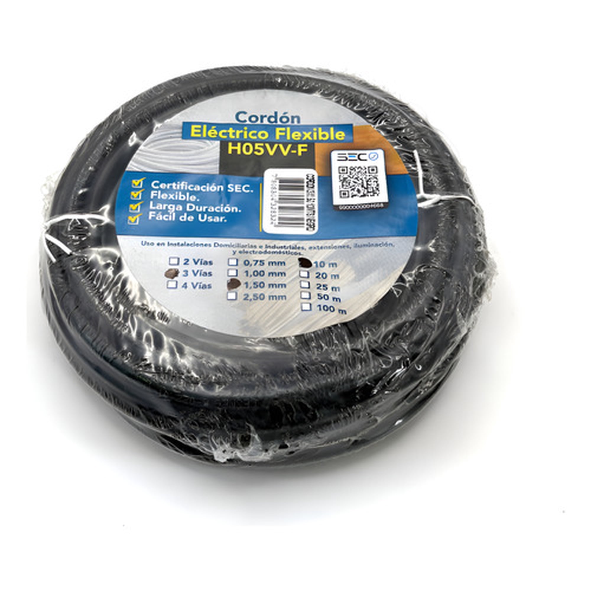 Cable Cordón Eléctrico Sil Flexible 3x1,50mm2 10m Negro Sec Negro