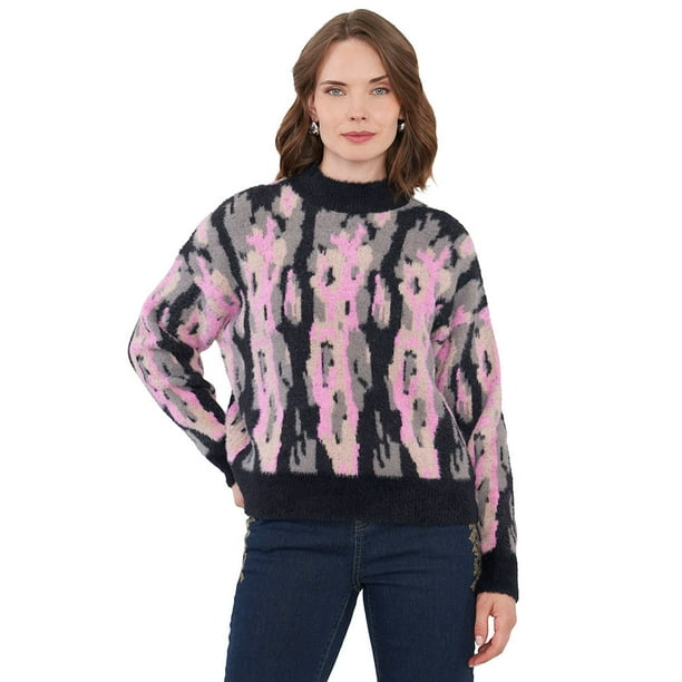 Sweater Mujer Jacquard Negro Corona
