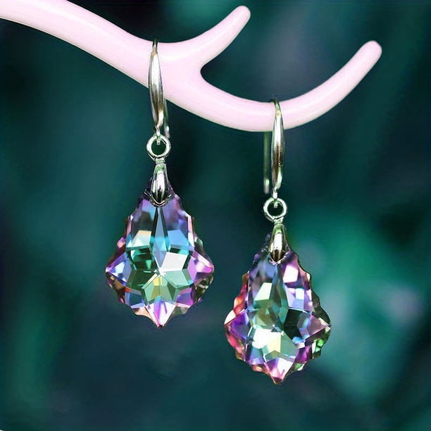 Temperament Crystal Maple Leaf Pendant Hook Earrings For Women's Jewelry
