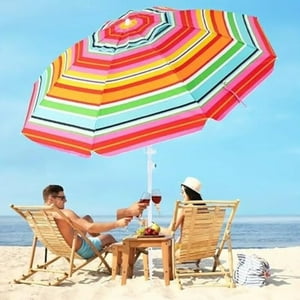 Genérico - Sombrilla Reclinable 1.80 Mts Diametro Playa Camping Diseño Rayas Colores Varios