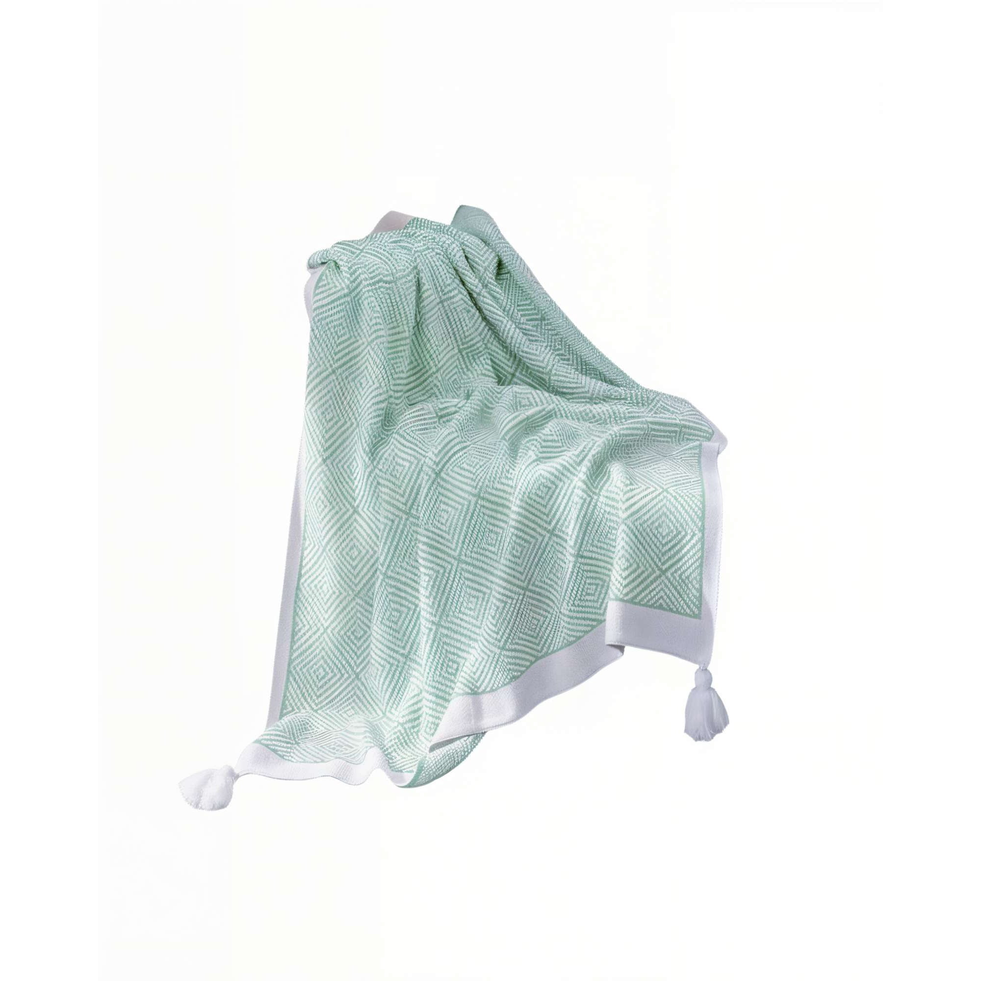 Genérico - Manta Con Borlas Decorativa Y Estampado Geometrico De Rombo Color Verde