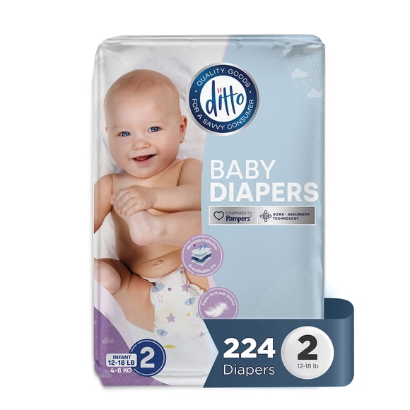 Pañales para bebé Ditto talla 2 (224 unidades) 4-8 kg