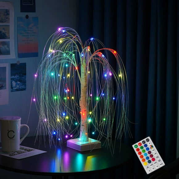 Lámpara de mesa AOLTNRC iluminada con forma de sauce, 60 LED, 2 pies, con temporizador