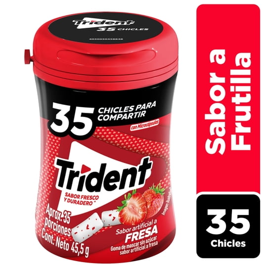 Chicle Sin Azúcar Botella Sabor Frutilla 45,5 g Trident