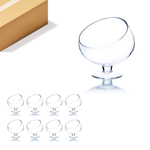 Juego de 8 jarrones de vidrio transparente WGVI 165 mm con cuenco de corte inclinado y base