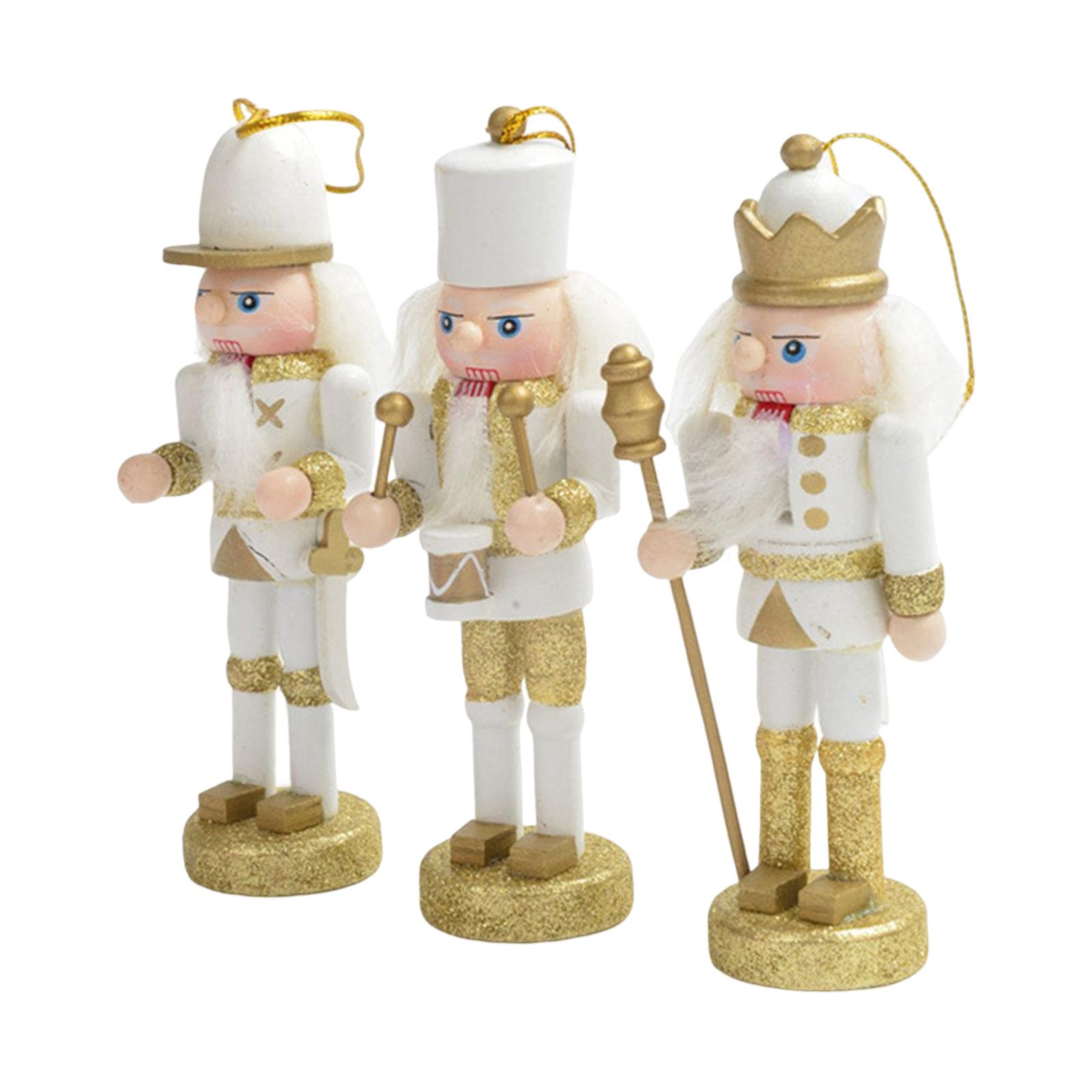 Magideal - 3 Piezas De Figuras De Cascanueces De Navidad De Madera Set Accesorios De Diseño De Escena Juego De Exhibición Coleccionable Marionetas Estatuas Para