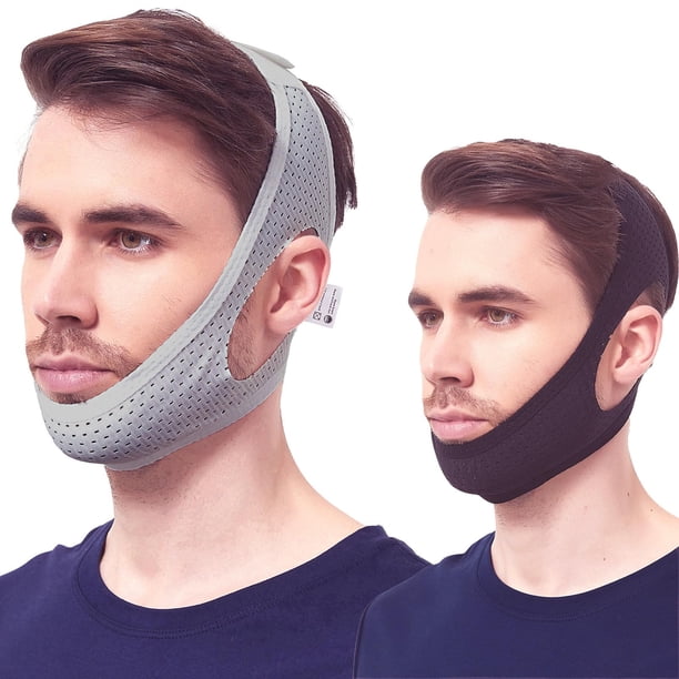 Con Correa De Barbilla Antironquidos Para Usuarios De Cpap Paquete De 2 Color Negro Y Gris