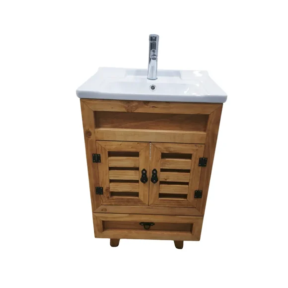 Mueble Vanitorio 50x40 cm Rustico Con Lavamanos Y Grifería ¡Listo para Instalar!