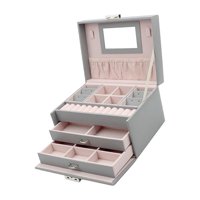 Magideal - Joyero Portátil Con Bandeja Extraíble, Estuche De Tres Capas De Piel Sintética Para Guardar Joyas, Para Relojes, Pendientes, Collares, Mujeres Y Niñas, Estuche De Viaje. Gris