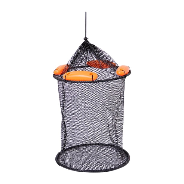 Cesta de pesca flotante con red recubierta, accesorio con cierre de cordón, jaula de pesca portátil plegable para cangrejos de río capturados 40x45cm