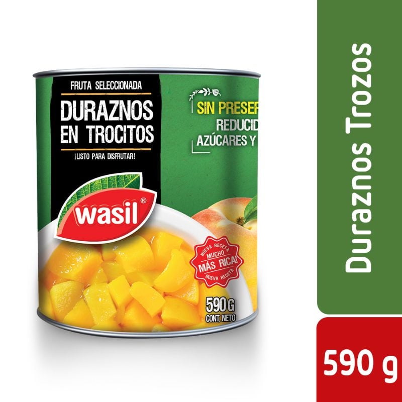 Duraznos En Trocitos Tarro Drenado 340 g - Neto 590 g Wasil