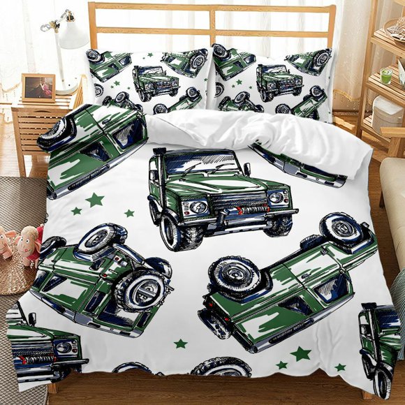 Nice Cool Army Green Truck Quilt Duvet Cover Set Pillow case Print3-Piece Bedding Set (1 Duvet Cover + 2 Pillow Shams)
