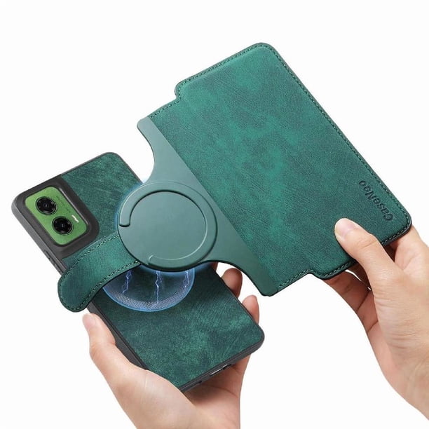Funda Billetera Magnética para Motorola Moto G35 Soporte Tarjetas Desmontable Verde
