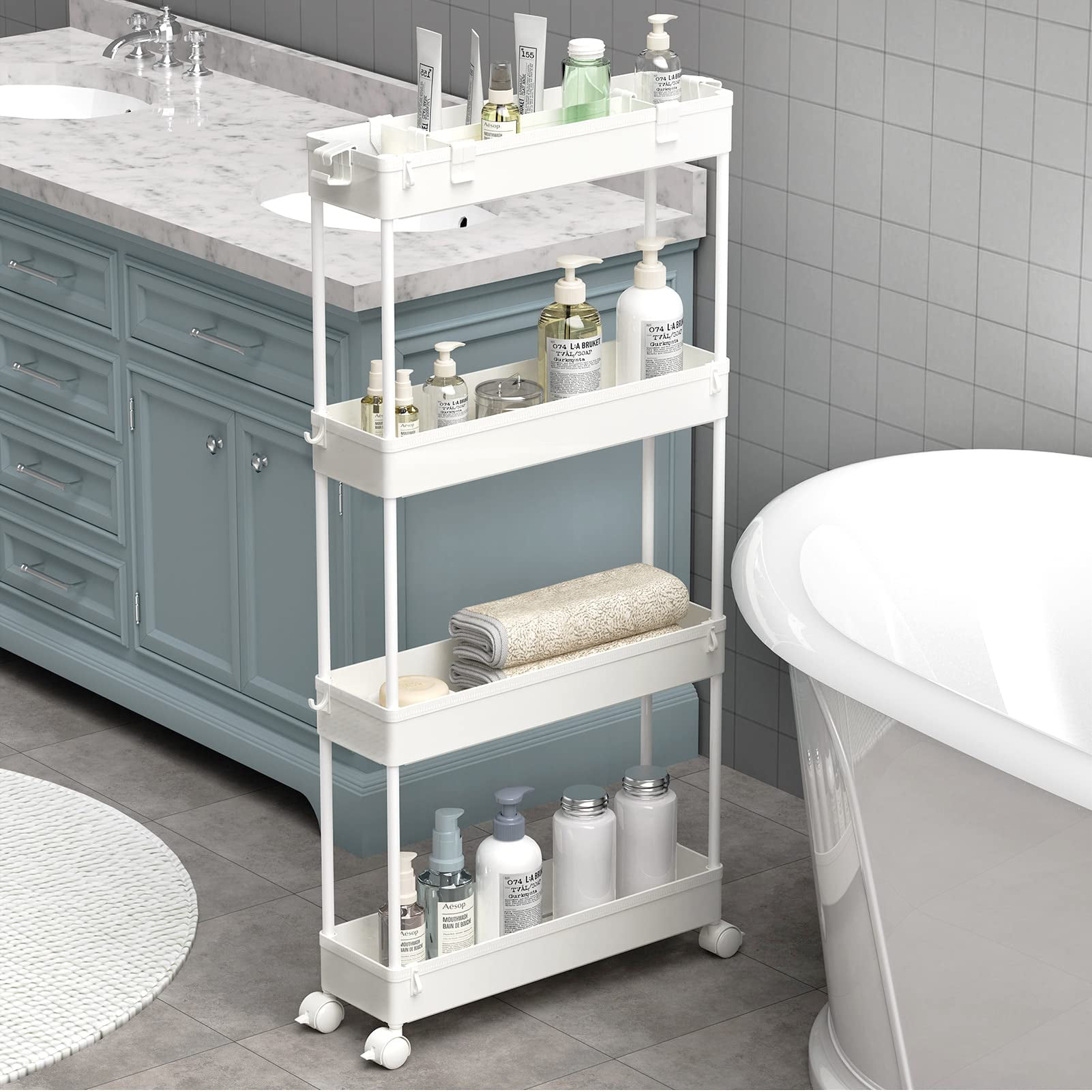 Carrito De Almacenamiento Spacelead Slim De 4 Niveles Para Oficina Y Cocina, Blanco