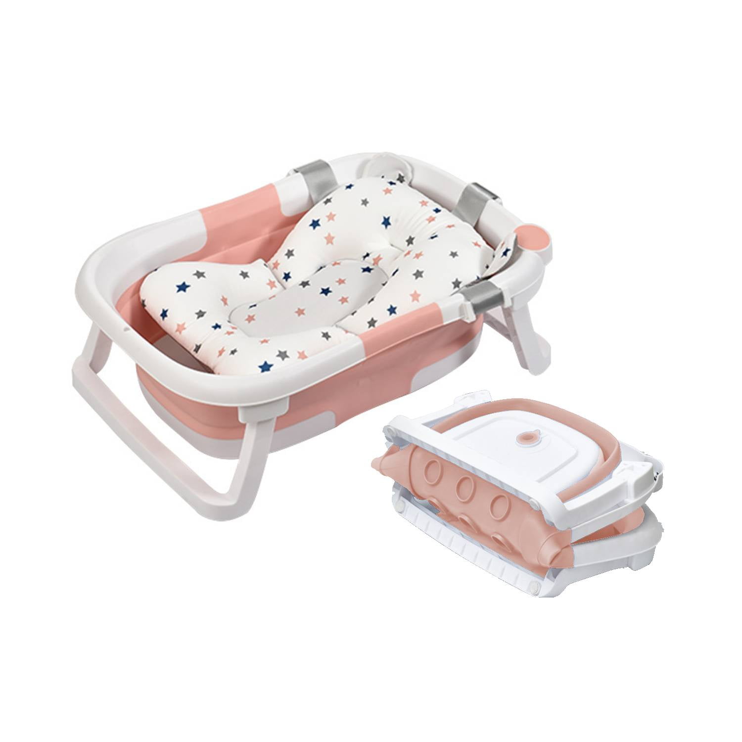 Babyluna - Tina Bañera Plegable Para Bebé Con Cojín Y Termómetro Rosa