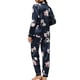 thumbnail image 3 of INSPIRE CHIC Conjunto de Pijama de Satén Floral para Mujer con Manga Larga y Botones, Ropa de Dormir con Solapa Entallada para Otoño Invierno L Azul Marino, 3 of 5