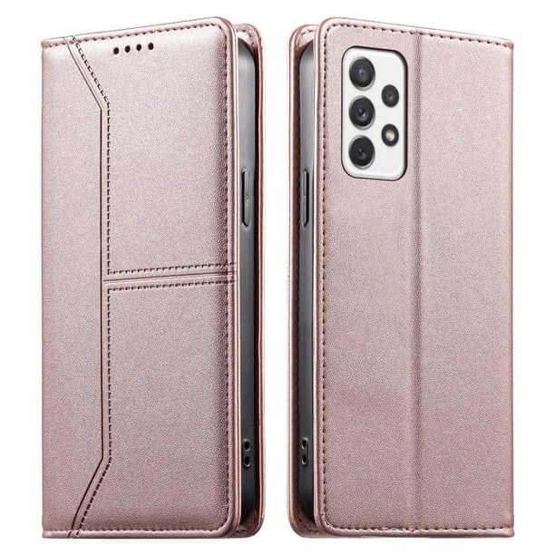 Funda tipo cartera con bloqueo RFID para Samsung Galaxy A72 4G/5G cubierta magnética de cuero con tapa y soporte Rosa