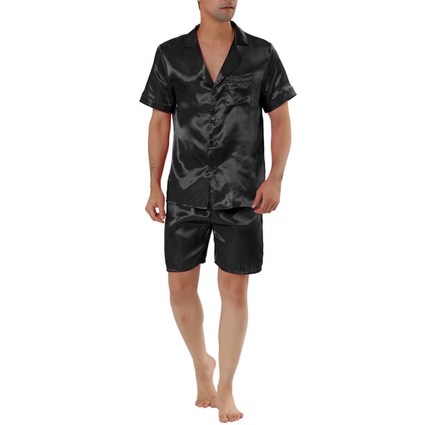 INSPIRE CHIC Conjuntos de Pijama para Hombre Manga Corta Ropa de Dormir Parte Superior y Pantalones Ropa de Casa Negro S