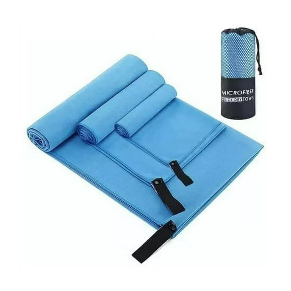 Toallas de Microfibra  Set 3 unidades Suaves y Absorbentes- Celeste