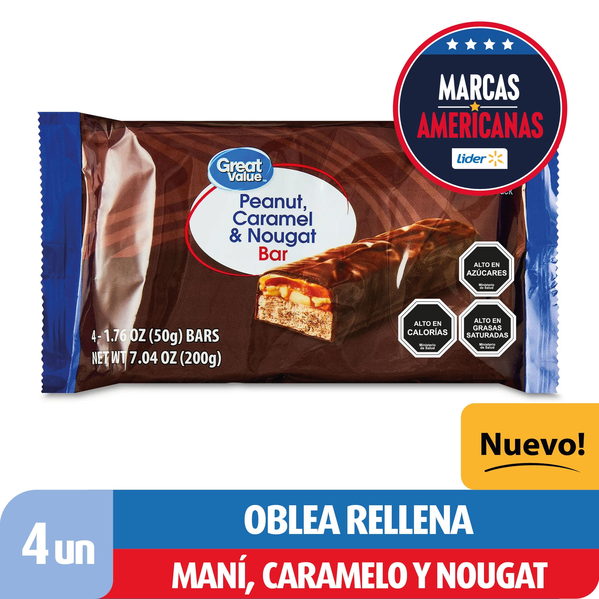 Chocolate En Barra Con Maní, Caramelo Y Nougat 200 g Great Value