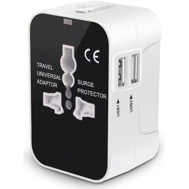 Cargador De Pared Con Adaptador De Viaje Global Todo En Uno Con Dos Puertos De Carga Usb. Disponible Internacionalmente.