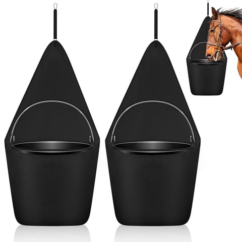 Xusx111 - Bolsa De Alimentación De Caballos Negra De 2 Piezas Bolsa De Remolque Del Soporte Del Cubo Colgante Adecuada Para El Cubo De Agua Accesorios De Remolque De Caballos Suministros De Alimentaci
