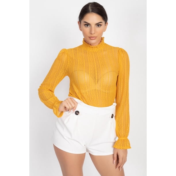 Top de Encaje con Cuello Simulado y Volantes