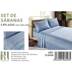 Mundo Shopping - Set De Sabanas 2 Plazas Color Azul Com Lago 150 Hilos + 2 Funda De Almohada