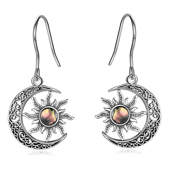 Aros Sol Luna Piedra Nacar Plata Fina 925 Regalo Mujer Joyas