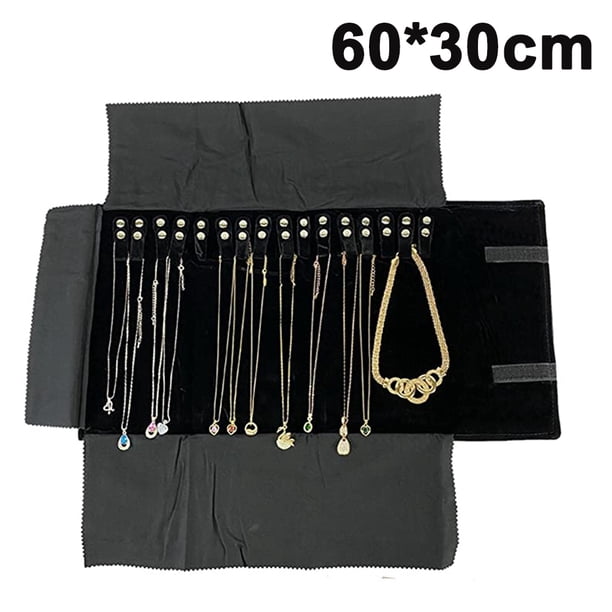 Estuche de viaje de terciopelo para joyas, organizador para collares, pulseras, pendientes y anillos.
