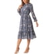 thumbnail image 4 of INSPIRE CHIC Vestido de Mujer Floral con Cuello Mock, Volantes, Manga Larga, Flowy, Chiffon, Corte A-Line, Midi, Gris Azul, 4 of 6