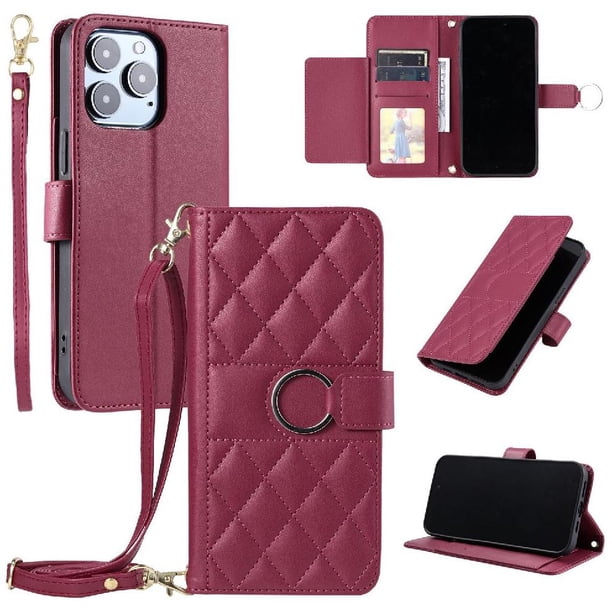 Funda tipo billetera FOXDOCK para iPhone 16 Pro – Tapa abatible con correa para mujer