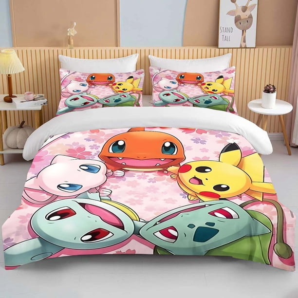 Pokémon Pikachu Printed Bedding Set Cartoon Anime Microfiber Bed Set Pillowcase Adult Bed Cover Bedroom Bed Set Duvet Bed Sheets