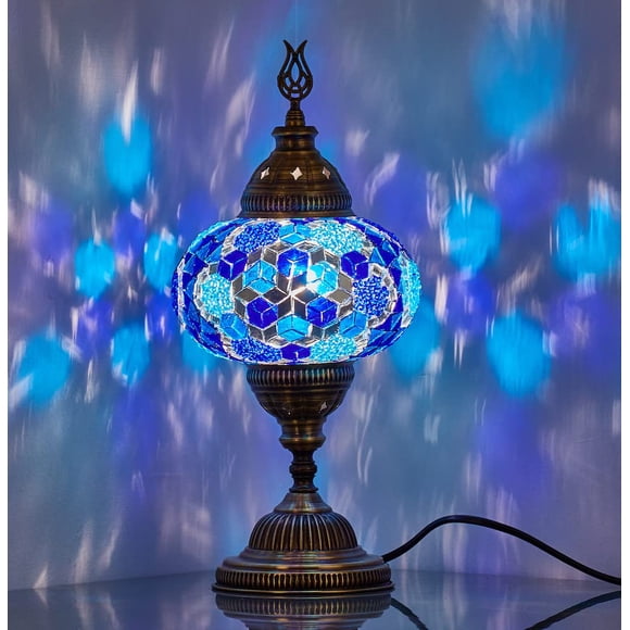 Lámpara de mesa DEMMEX 18 cm mosaico estilo Tiffany azul