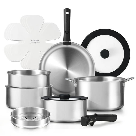 Juego de utensilios de cocina CAROTE de acero inoxidable, 14 piezas, negro de inducción