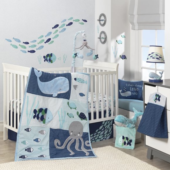 Juego de ropa de cama para cuna Lambs & Ivy Oceania, 6 piezas, Blue Ocean