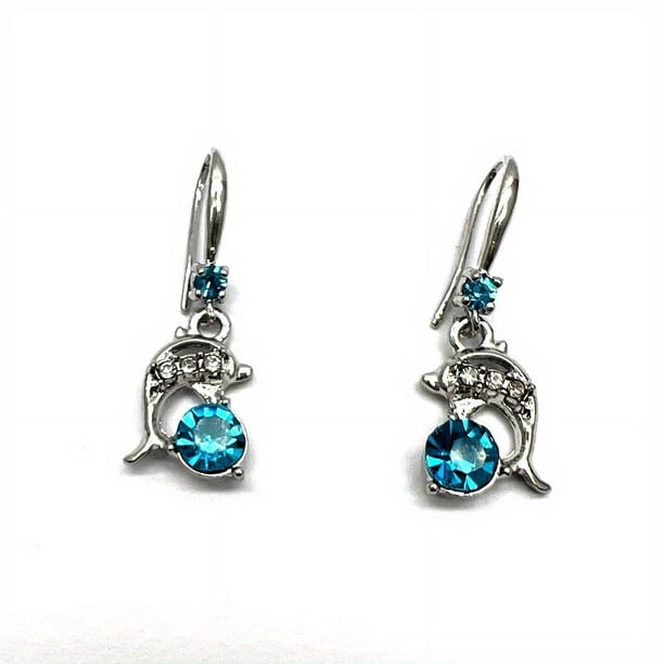 925 Silver Plating Cute White Dolphin Drop Earrings For Women Animal Earrings Jewelry