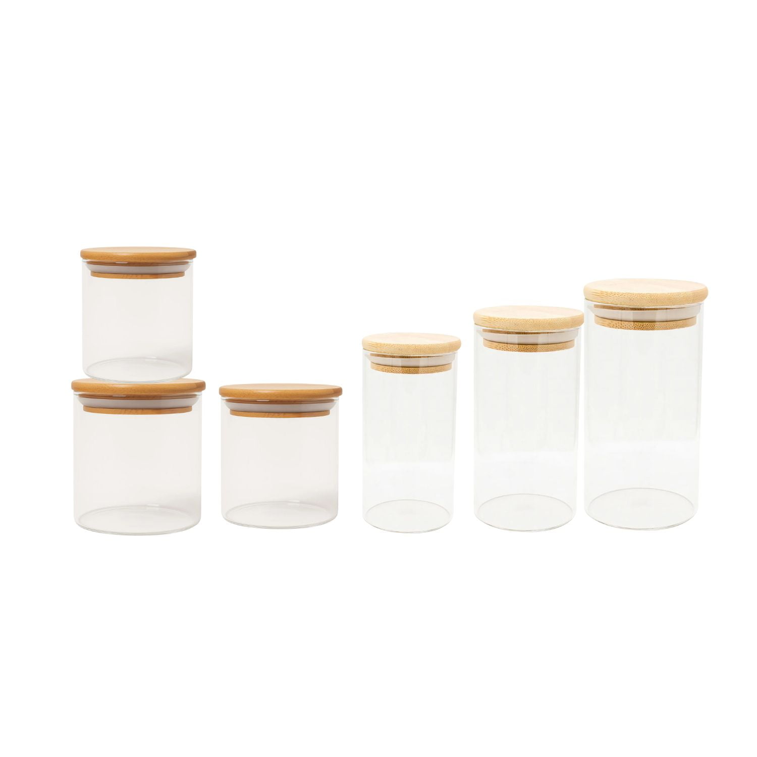 Genérico - Set 6 Frascos Hermeticos Mini Snacks Vidrio Con Tapa Bambu