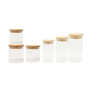 Genérico - Set 6 Frascos Hermeticos Mini Snacks Vidrio Con Tapa Bambu