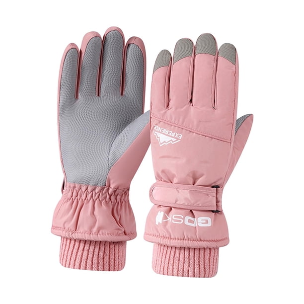 Guantes de invierno, guantes de esquí para nieve, guantes antideslizantes a prueba de viento con dedos completos, guantes cálidos con forro de felpa , mujeres rosadas