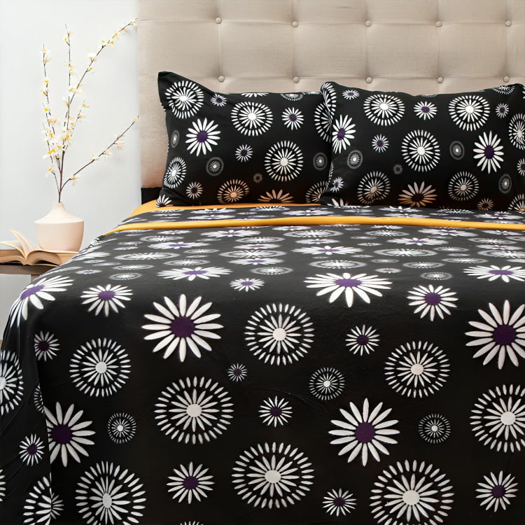 Sábanas Polar Composé 1.5 Plazas / Flor Negro Salmón – Doral