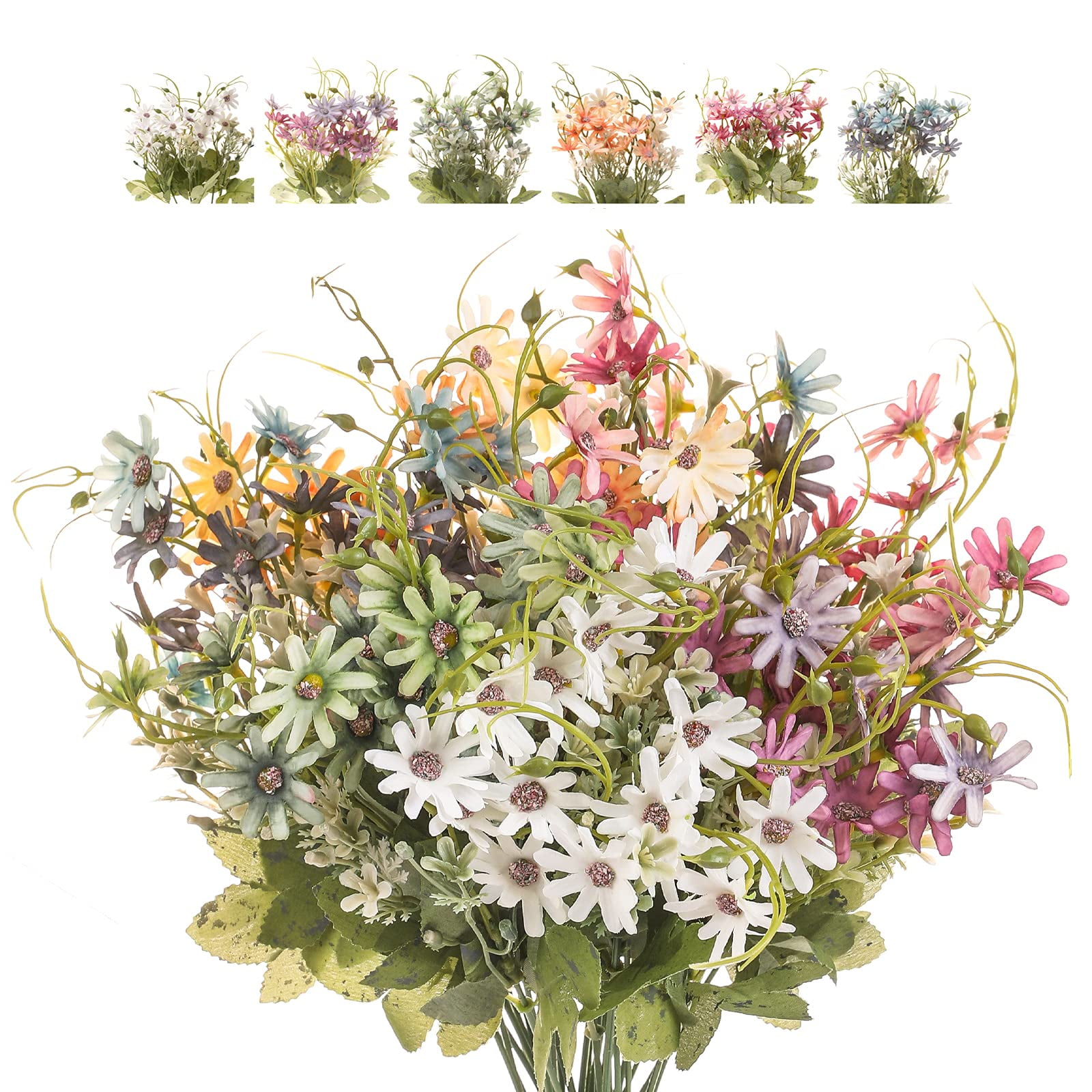 Bovvered - Flores Artificiales Con Forma De Flor Silvestre Con Forma De Margarita De Seda, 6 Unidades
