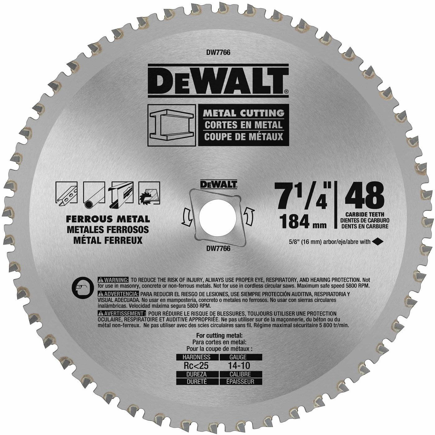 Hoja De Sierra Circular Dewalt Dwa7766, 7 1/4 Pulgadas, 48 Dientes