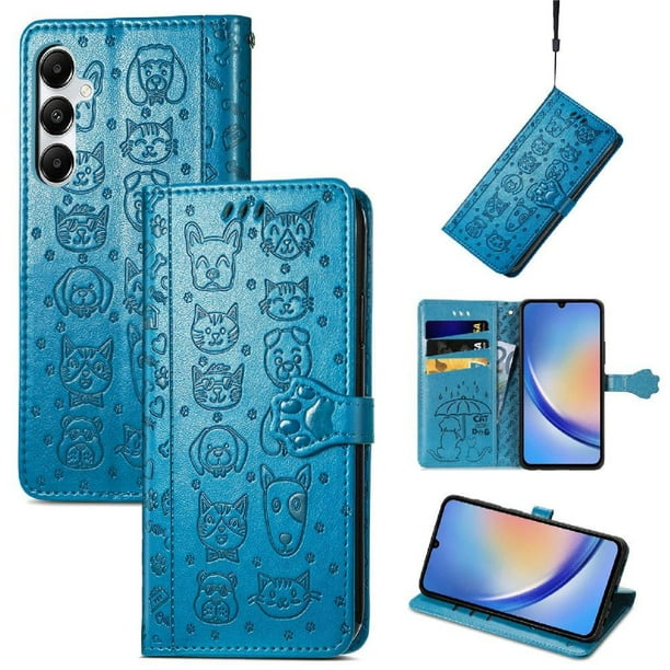 Funda Cartera FOXDOCK para Samsung Galaxy A35 5G , Flip PU con Relieve de Gatos y Perros, Tarjetero y Soporte